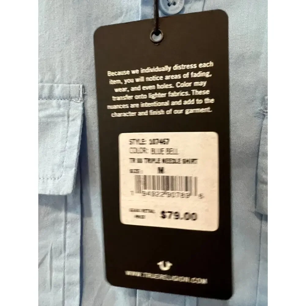 True Religion Utility Button Down Short Sleeve Shirt Light Blue M